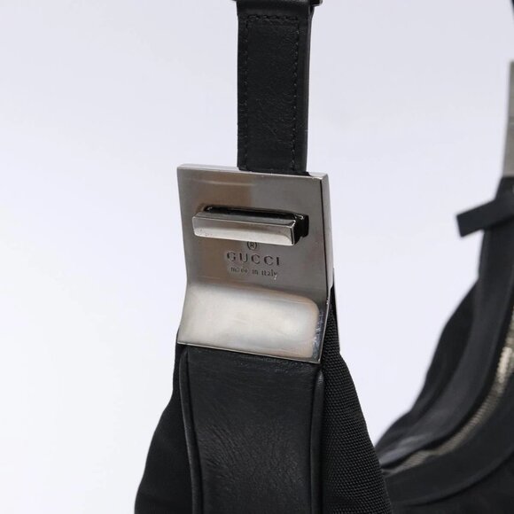 GUCCI Shoulder Bag Nylon Leather Black Silver 001 - Picture 8 of 16